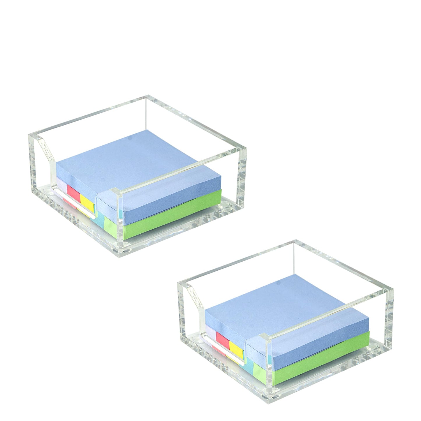 Acrylic Sticky Note Holders 2 Packs Clear Acrylic Memo Holder 3.94 x 3.94 x 1.77 inch for Desk Organization Office Home, Post Pop Note Dispenser for Office Accessories (BQ201)